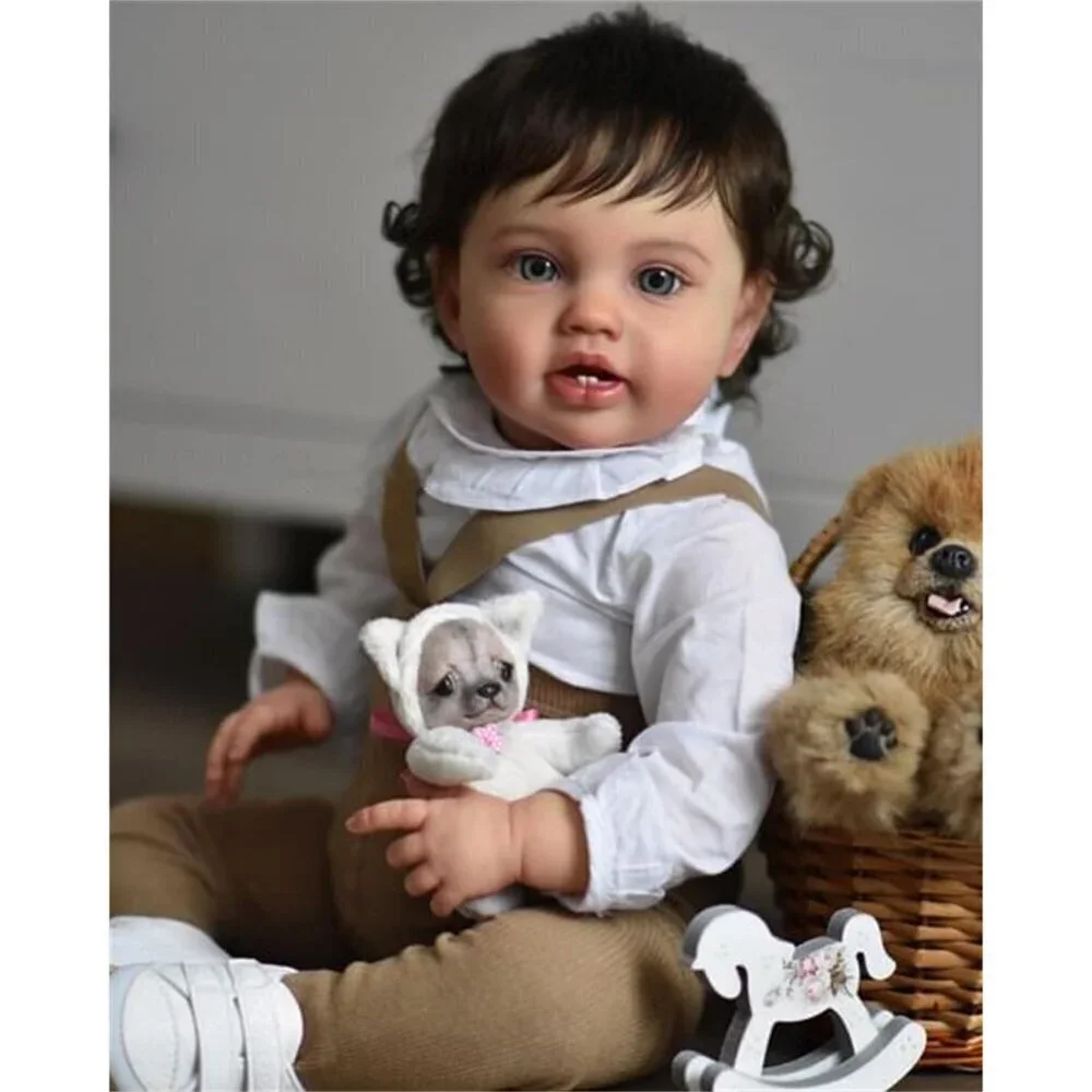🆕24inch Soft Cloth Body Newborn Baby Poseable Limbs Reborn Baby with Curly Hair